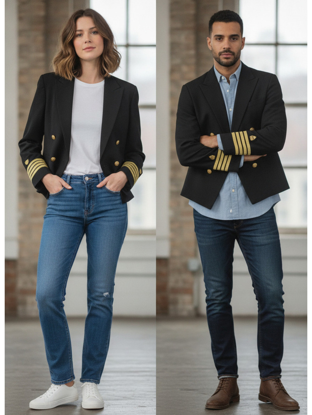 Military-Style Black Uniform Dress Jacket Gold Buttons Sleeve Rank Stripes